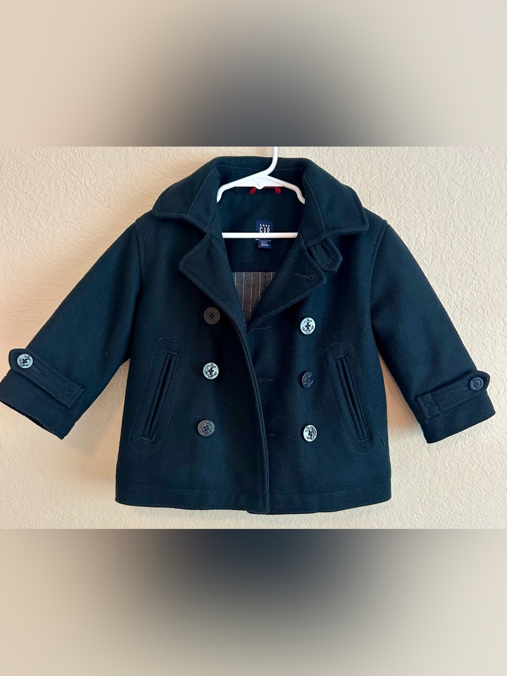 Baby Gap Peacoat 2 Yrs Deep Navy Blue Wool Double Breast Lined Preppy Nautical